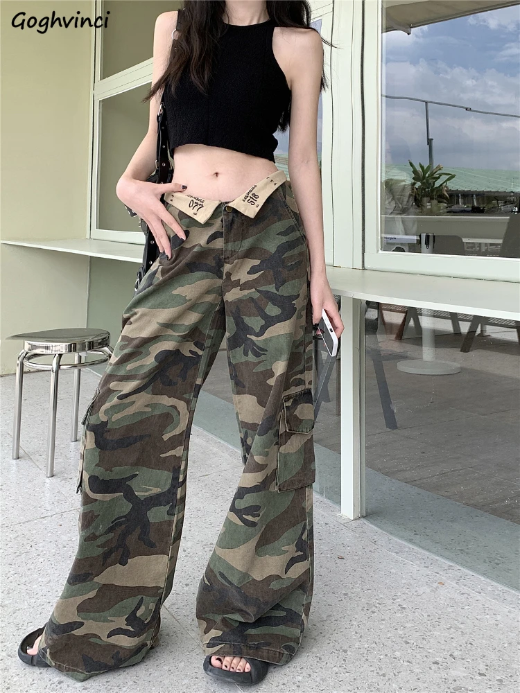 

Baggy Jeans Women Vintage Camouflage Cargo Style Longer Low Waist Hotsweet Streetwear Cool Girls Wide Leg Trouser High Street