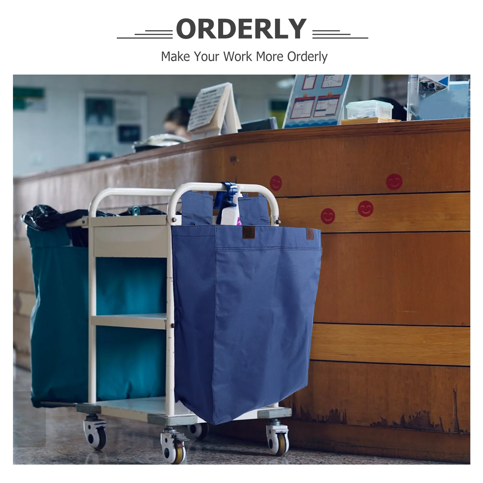 Durable Oxford Cloth Cleaning Organizer Bag Hanging Trash Bag for Housekeeping Cart Large Capacity Cleaning Supplies Organizer