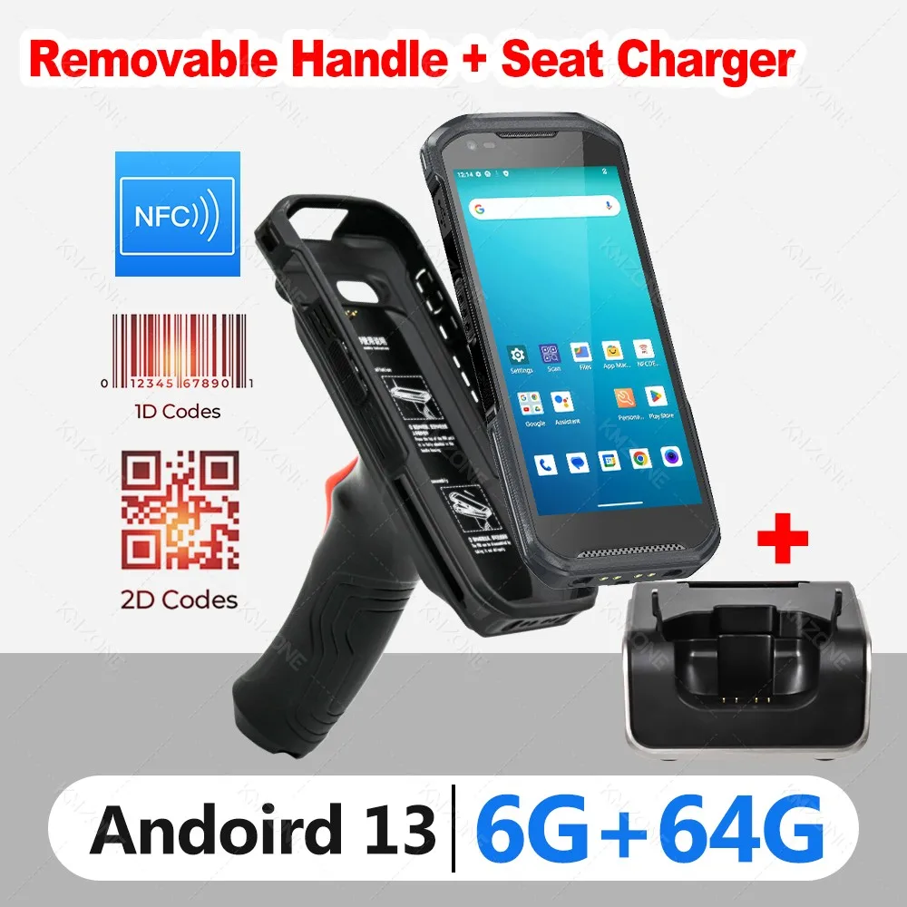 Android 13 Handheld Rungged PDA met handgreep 1D 2D QR Barcodescanner WiFi POS-terminal 4G Wifi-gegevensverzamelaar 6 GB + 64 GB