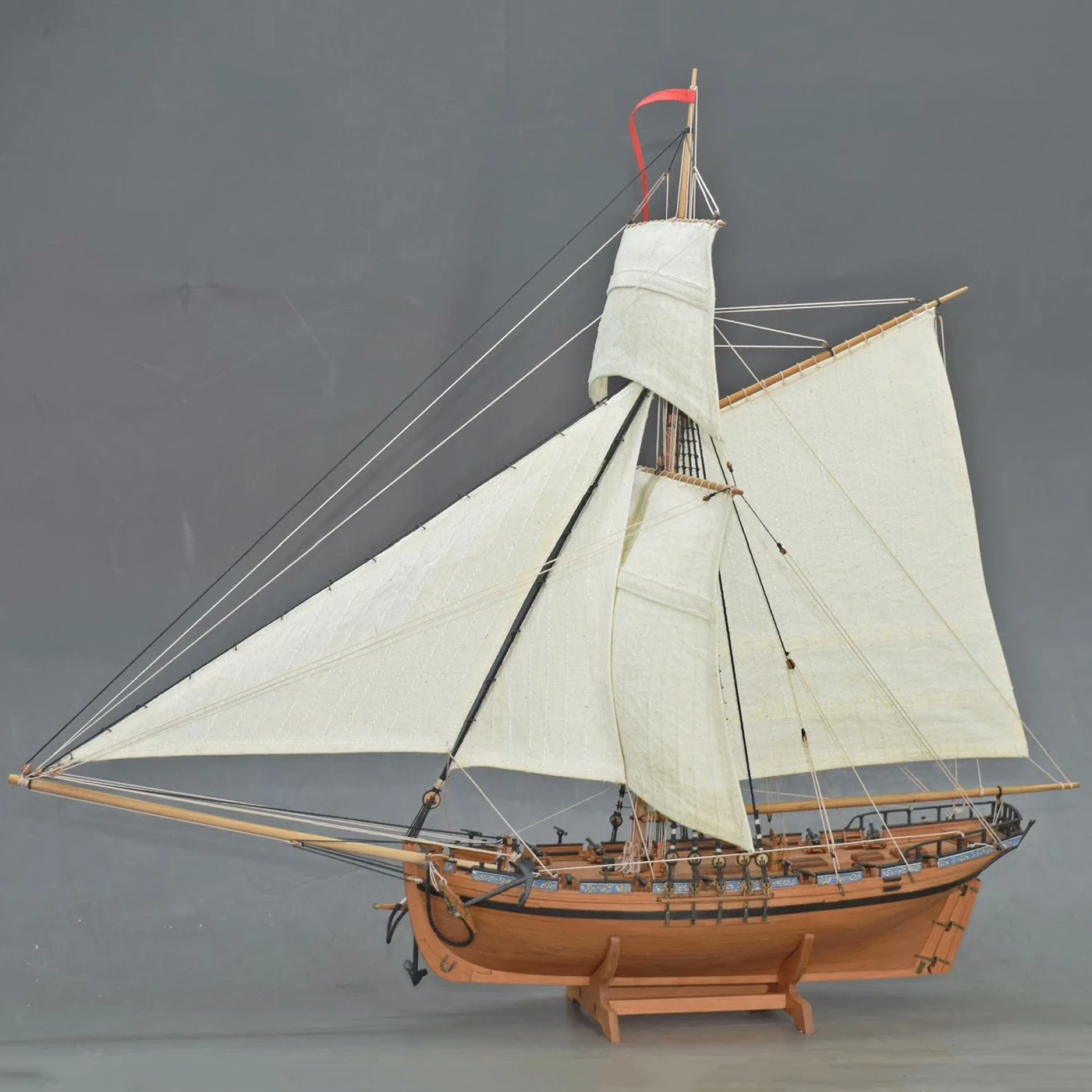 

1/96 Simulation Warning Sailboat Model 41cm Handmade Wooden Structure Sailboat Model RTR Boy Toy Gift Ornament