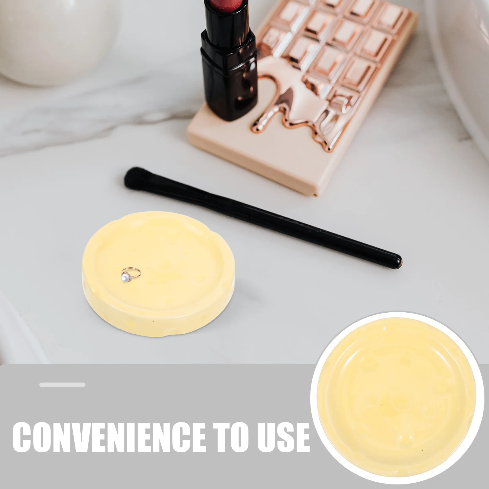 Retro Cheese Shape Ceramic Jewelry Dish Decorative Plate Multi Functional Vanity Bathroom Bedroom Storage Tray Rings Trinkets