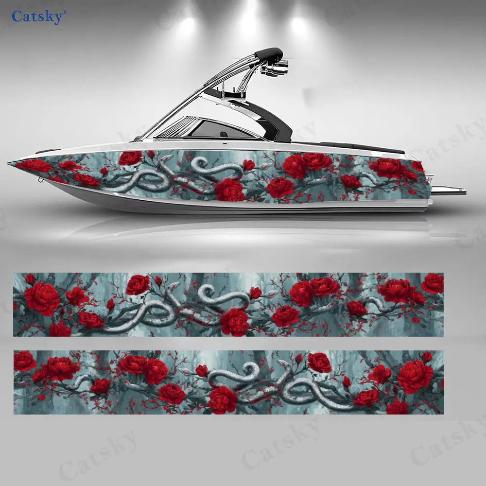 

Наклейки для лодок «Кровавые розы и серебряные чешуйки», водонепроницаемые виниловые наклейки из ПВХ для рыболовных лодок, прочные и стильные.