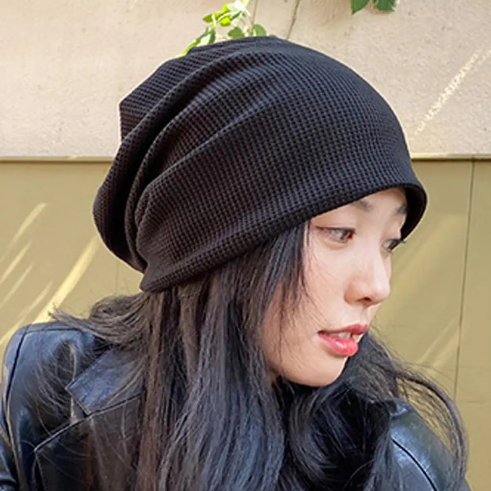 Men Women Pile Hat Solid Color Brimless High Elastic Knitting Hat Casual Large Head Size Couple Headwear For Spring Autumn