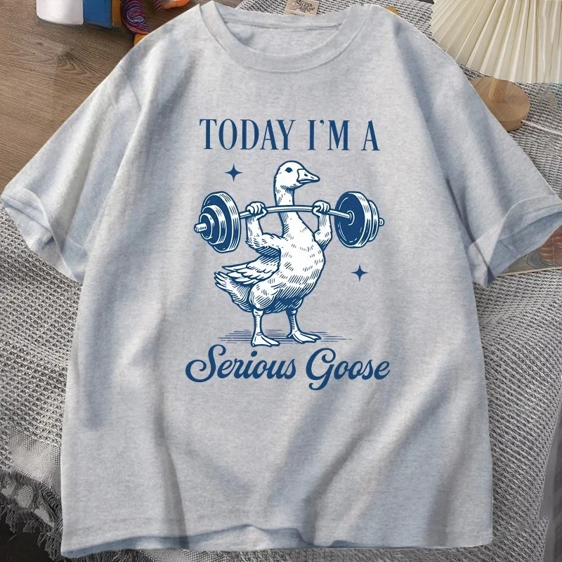 Funny Goose Weightlifting T Shirt Funny Gym Workout Printed T-shirt Animal Lover Tshirt Harajuku Short Sleeve O-Neck Tops Tees
