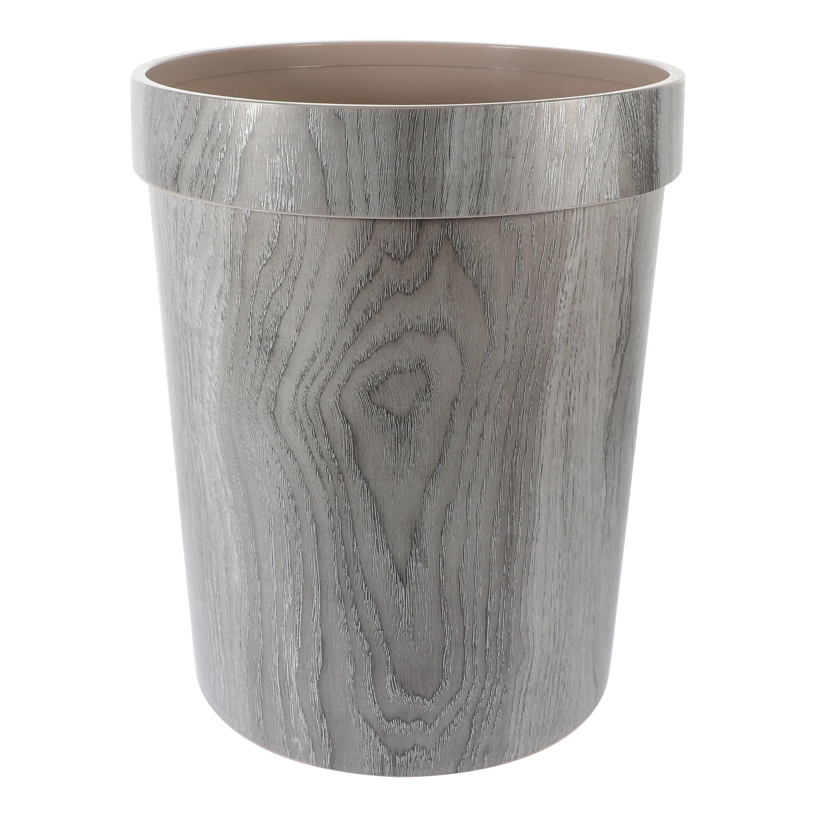 

1pc Wooden Grain Trash Can For Home Office Bathroom Kitchen Laundry Room Space Saving Garbage With Pressure Ring Design No Lid
