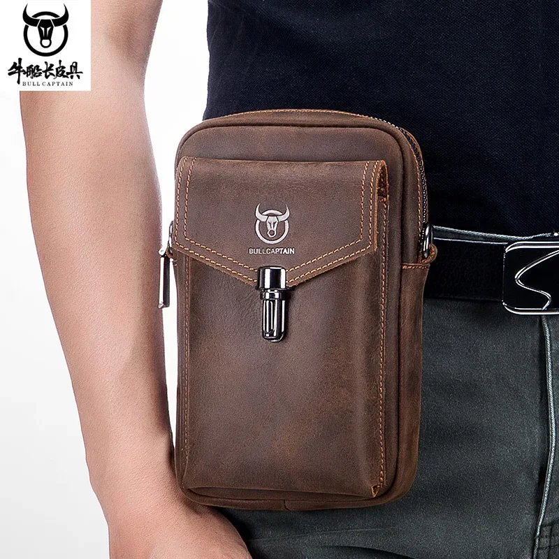 

Famous Brand Crazy Horse Leather Men's Bag Male Shoulder bag Multifunctional 7-inch Mobile Phone Bag Belt bag Messenger Bages