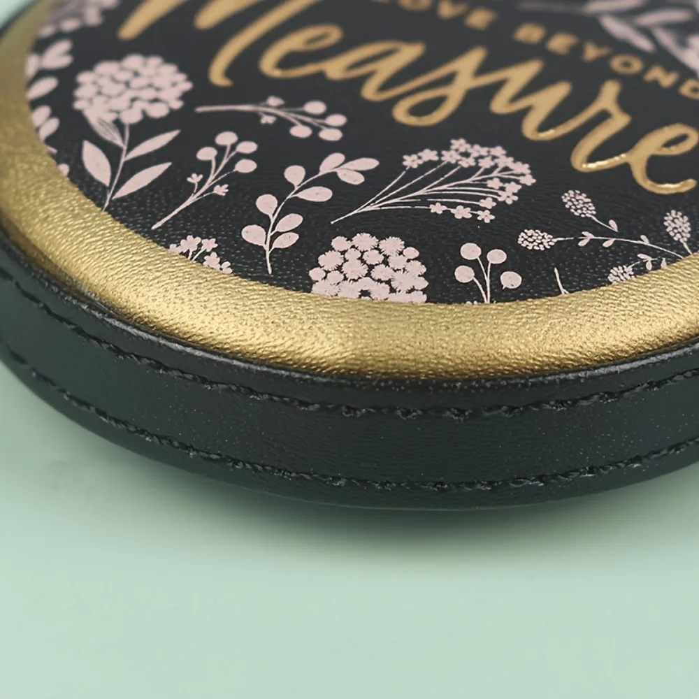 Vintage-Inspired Portable Retractable Tape Measure - Faux Leather Mini with Floral Design, Golden Accents & Measurement Markings