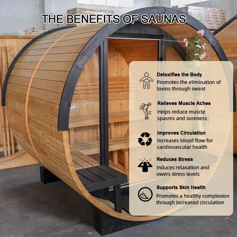 Customized New Modern 4-6 Person Round Barrel Wooden Outdoor Sauna Room Traditional Wet and Dry Steam Sauna Large and Durable