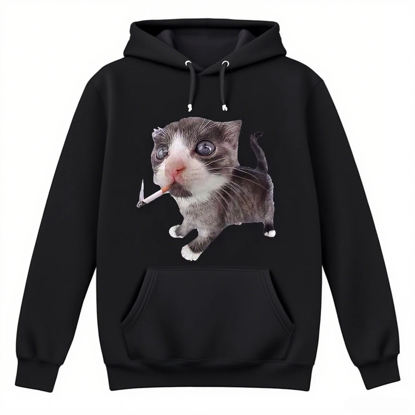 

Fun Smoking Cat Graphic Printing Autumn and Winter Cotton Men's and Women's Hoodies Casual Outdoor Street Sports Training Brand