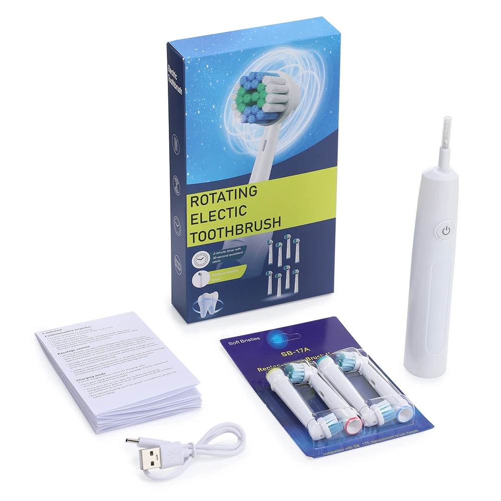 Elektrische Zahnbürste, rotierend, wiederaufladbar, 5 Reinigungsmodi, intelligentes Aufhellen, rotierende, wasserdichte Zahnbürsten für Erwachsene mit 4 Bürstenköpfen