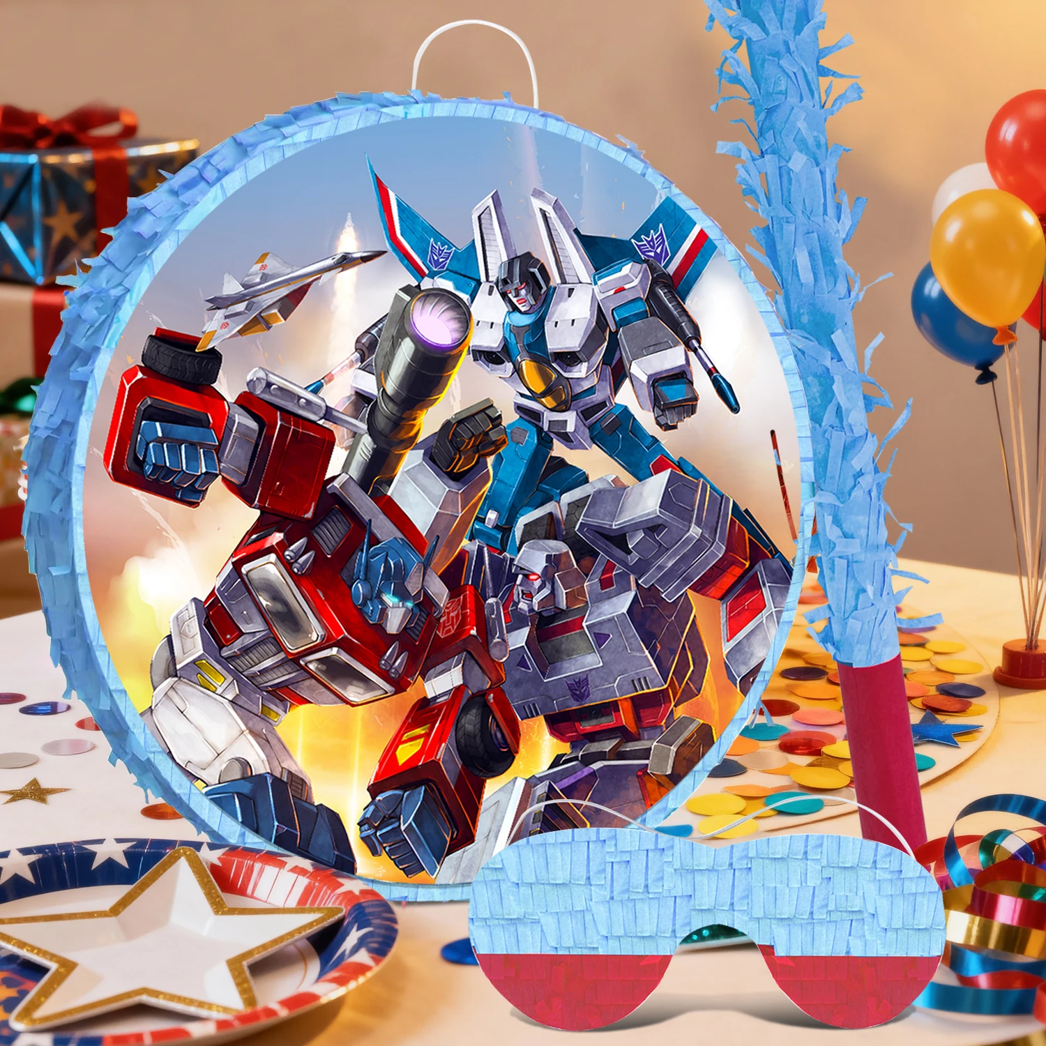 محولات بيناتا مستديرة، 4 قطع مجموعة محولات بيناتا - محولات موضوع بيناتا والمحولات عصا بيناتا للحفلات معصوب العينين وما إلى ذلك