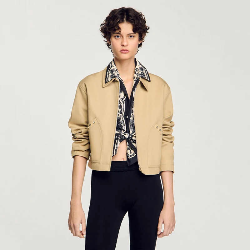 다이아몬드 디자인의 패셔너블한 면 재킷, 초봄 신상 여성복, 스트레이트 컷 롱 슬리브 지퍼 클로...