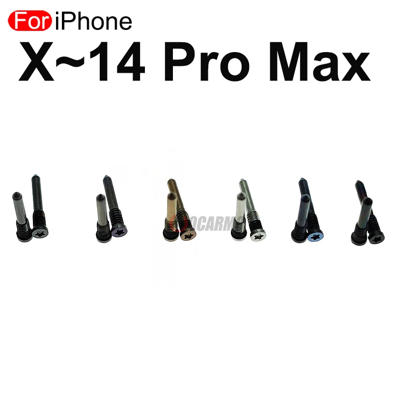 10Pcs/Lot For iPhone X XS Max XR 11 12 13 14 mini Pro Max Bottom Screw Bolts Black Silver Purple Blue Green Gold Replacement