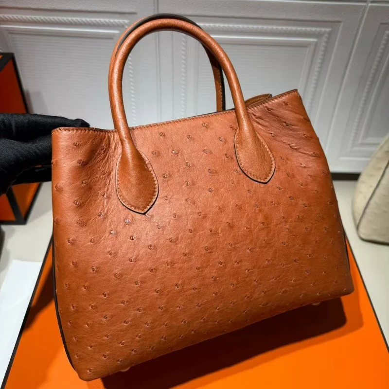 Authentic Real Ostrich Skin Lady Totes Purse Genuine Exotic Leather Women's Top-handle Handbag Female Single Cross Shoulder Bag