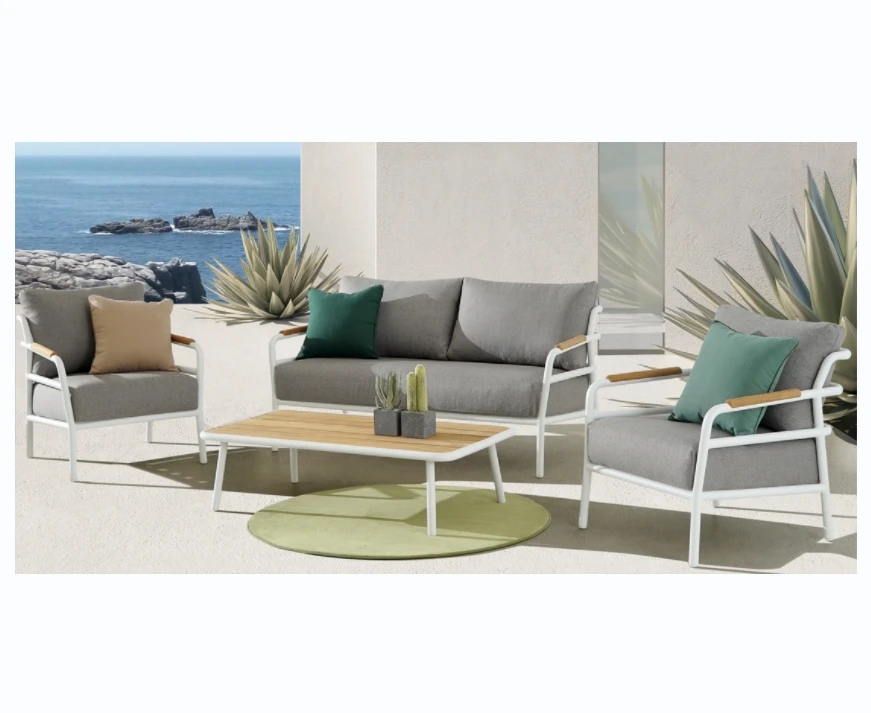 

Luxury 4pcs Aluminum Teak Wood Outdoor Sofa Set for Outdoor Garden Patio Use