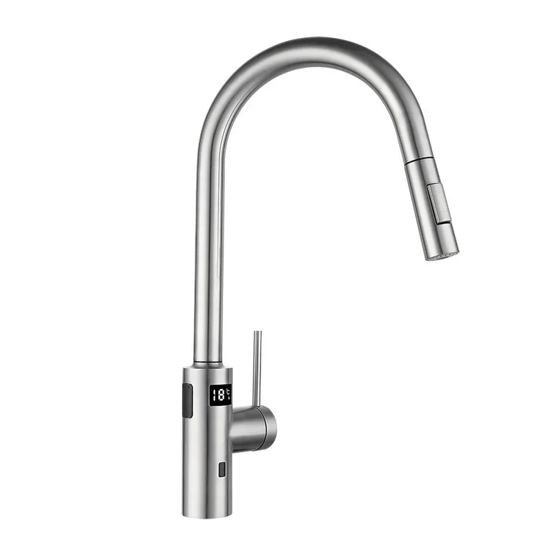 Bathroom Accessories Stainless Steel Intelligent Temperature Digital Display Kitchen Hot and Cold Pot Pulling Faucet