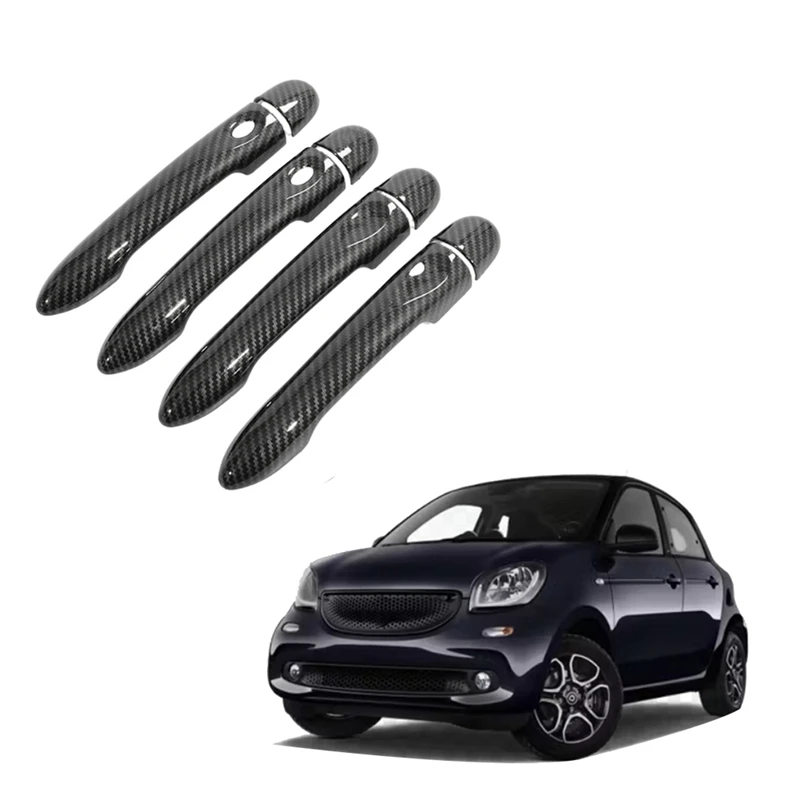 Car Exterior Door Handle Cover Trim For Mercedes Benz Smart 453 Forfour 16-2021 Car Exterior Handle Parts Carbon Fiber Pattern