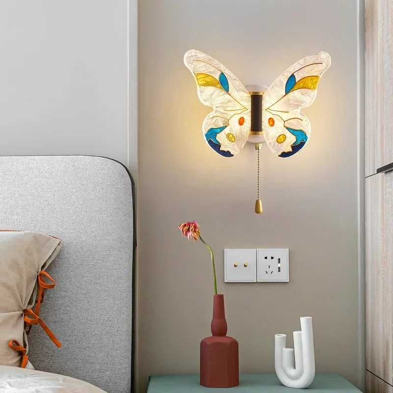 

New Led Simple Bedside Light Nordic Style Glass Butterfly Children's Room Background Wall Decor Lamp for Bedroom