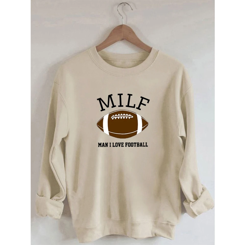 Rheaclots Funny MILF Man I Love Football Print Women's Cotton Female Cute Long Sleeves Sweatshirt