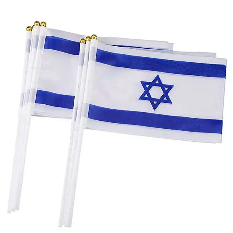 10 Pack Israel Flag 14x21cm Hand Waving Mini Stick Israeli Flags With Plastic Flagpoles For Decoration Celebration Parades Sport