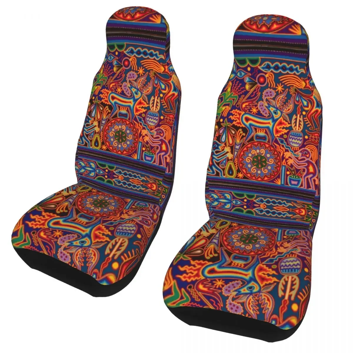 Huichol Day Of The Dead Universal Car Seat Cover Auto Interior Women Flowers Front Rear Flocking Cloth Cushion Seat Protector