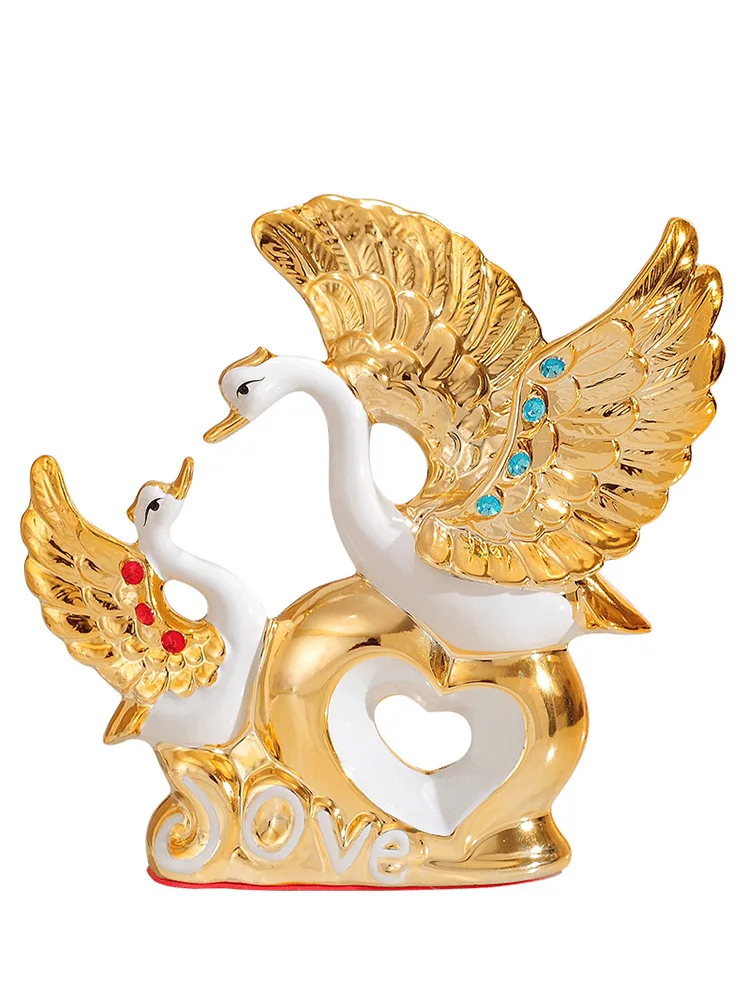 Imagem -05 - Ouro Cisne Amor Porcelana Figurines Decorações Artesanato em Porcelana Cerâmica Sala Criativa Artesanato Decoração de Casamento Europeu