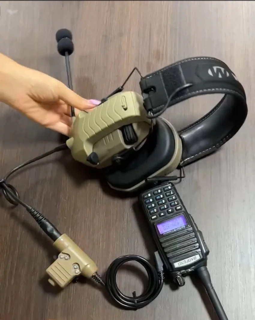 Tactical Headset Microphone Hearing Protection Adapter Y-Line Kit for Walker's Razor Electronic Earmuffs &Tactical U94 PTT