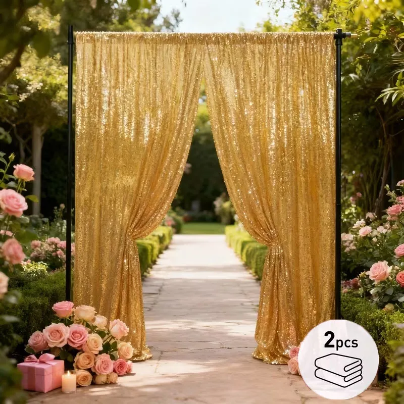2 Panels Sequin Backdrop Curtain Panels,Photography Backdrop Glitter Curtain Fabric Background for Christmas Wedding Party Decor
