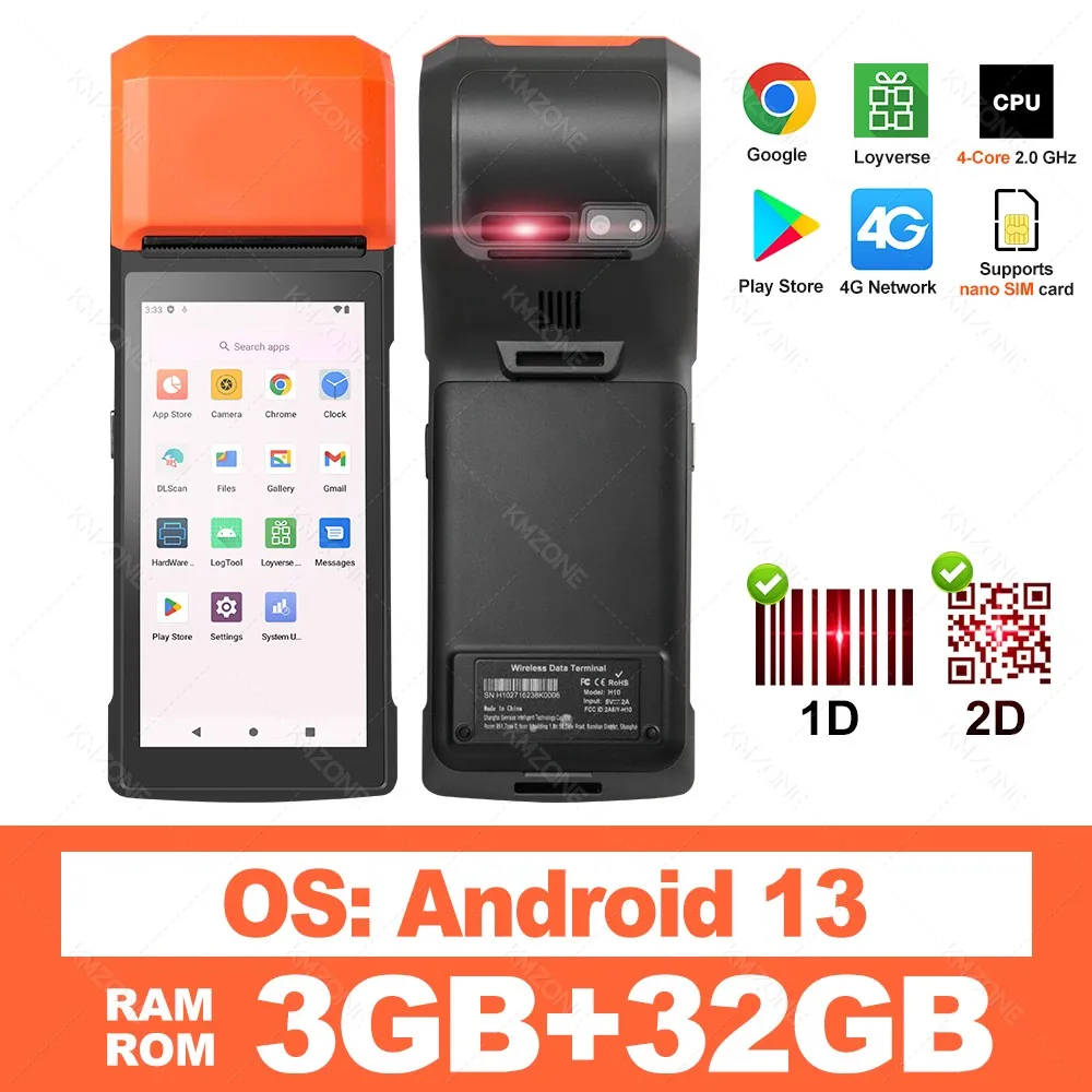 Android 11/13/14 PDA Terminal POS Machine 5.0 "Touchscreen Ingebouwde 58mm Bluetooth Thermische bonprinter Ondersteuning Wifi GPS