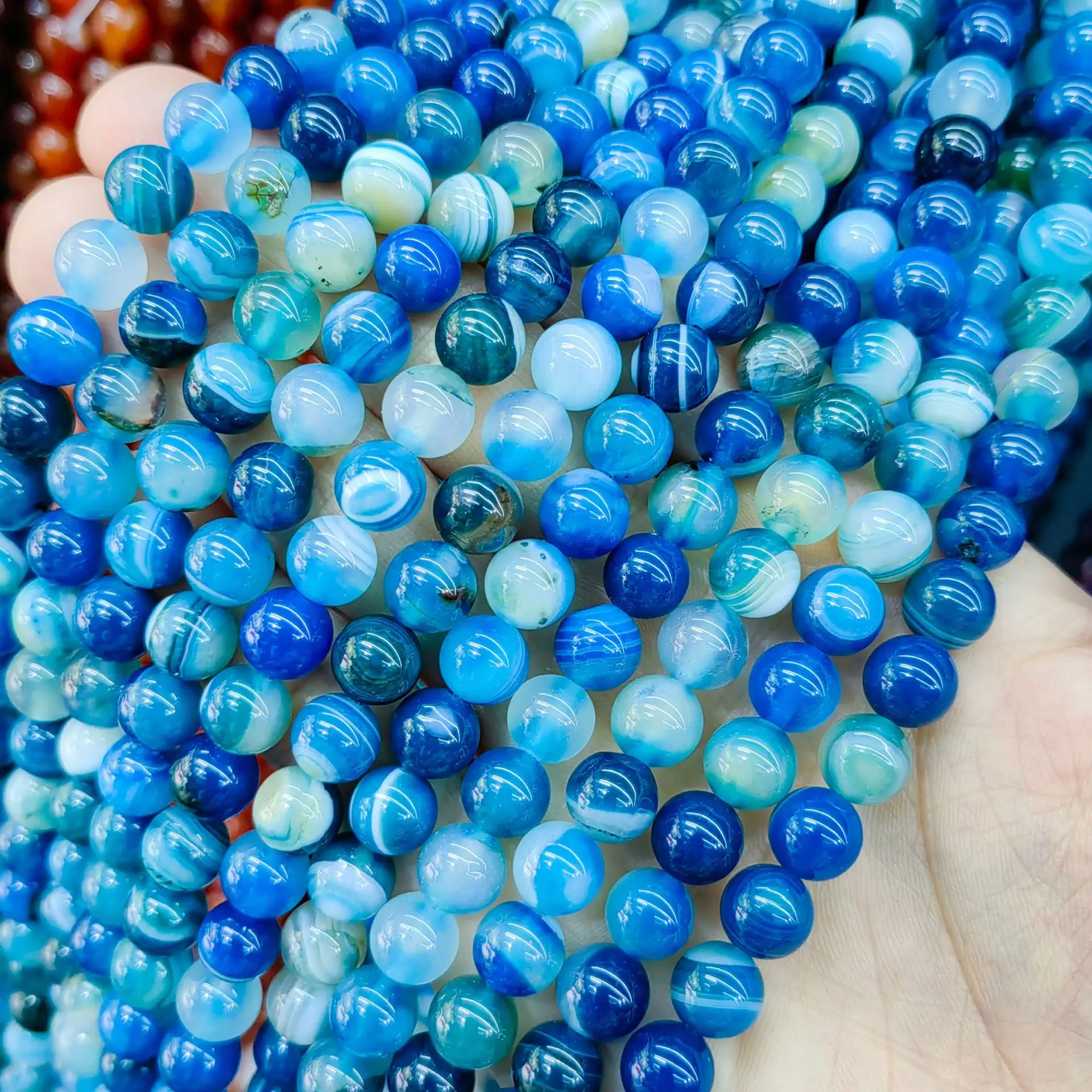 Natural Line Stripe Agate Multicolor Colorful Round Beads Loose Beads Semi finished DIY Natural Stone Jewelry Wholesale