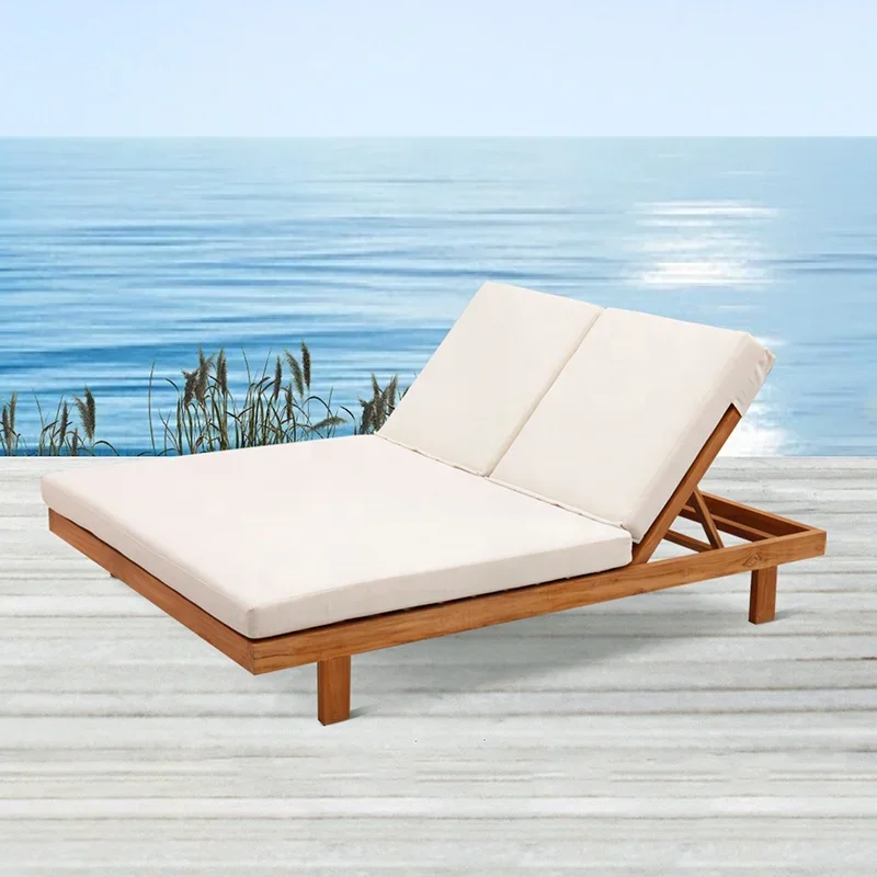 Garden Patio Chaise Lounger Daybed Chairs Furniture Outdoor Beach Pool Teak Wood Double Lounge Sunbed