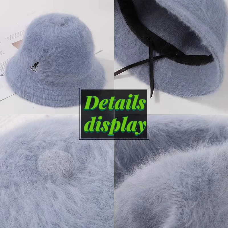 2023New Bob Hat Winter Women\'s Fashion Solid Color Rabbit Fur Hat Bucket Cap Fisherman\'s Hat Retro Knitted Wool Basin Bucket Hat