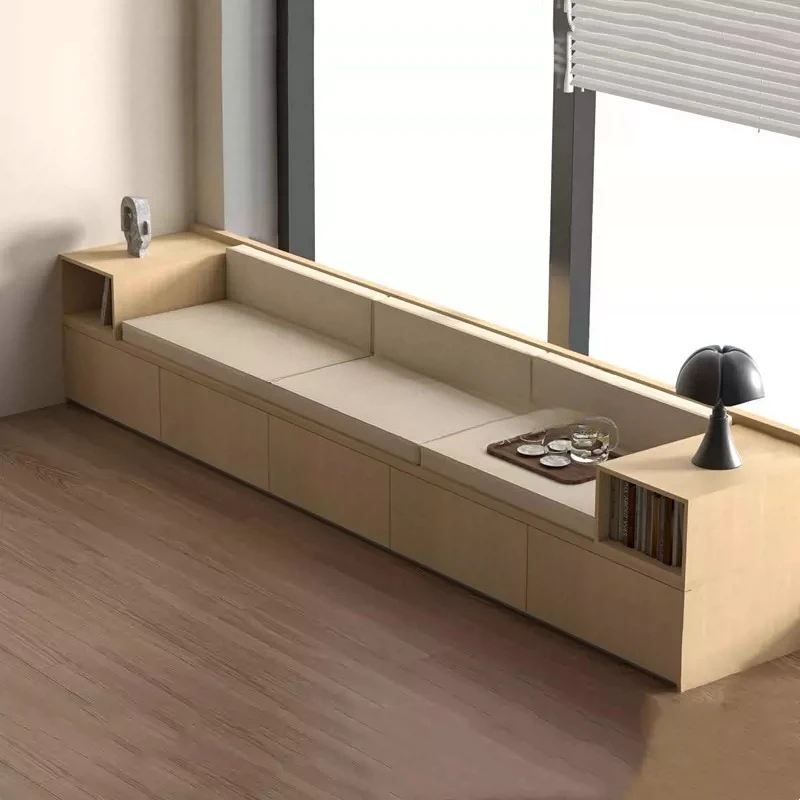New Chinese style simple luxury living room solid wood bay window tatami, leisure area card seat sofa bench