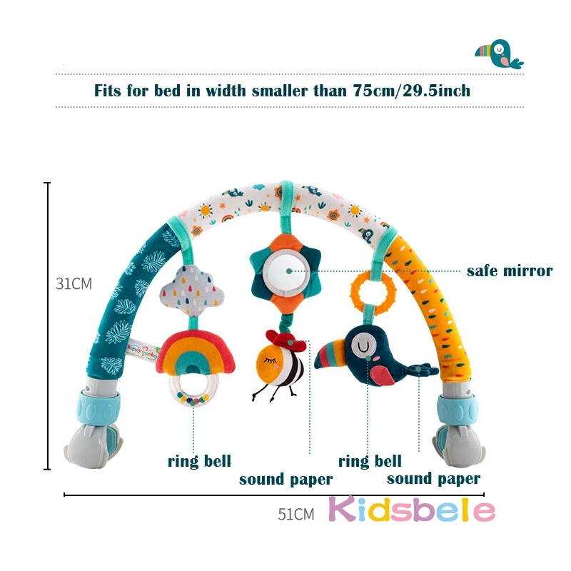 Baby Arch Pram Crib Toy Newborn Educational Travel Toy Clip Make Sound Cartoon Animal Infant Stroller Hanging Toy Crib Accessory