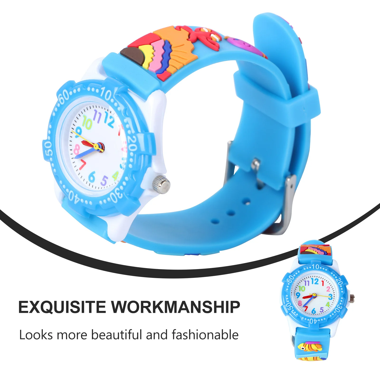1pc Watch Blue 3D Ocean Animal Pattern Lightweight Durable Creative Wristwatch For Learning Gift