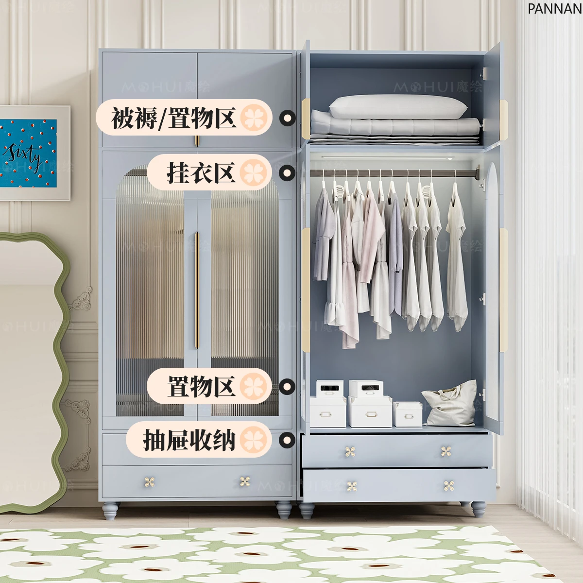 

Master bedroom hanging closet cloakroom display cabinet glass door pink cabinet bedroom furniture