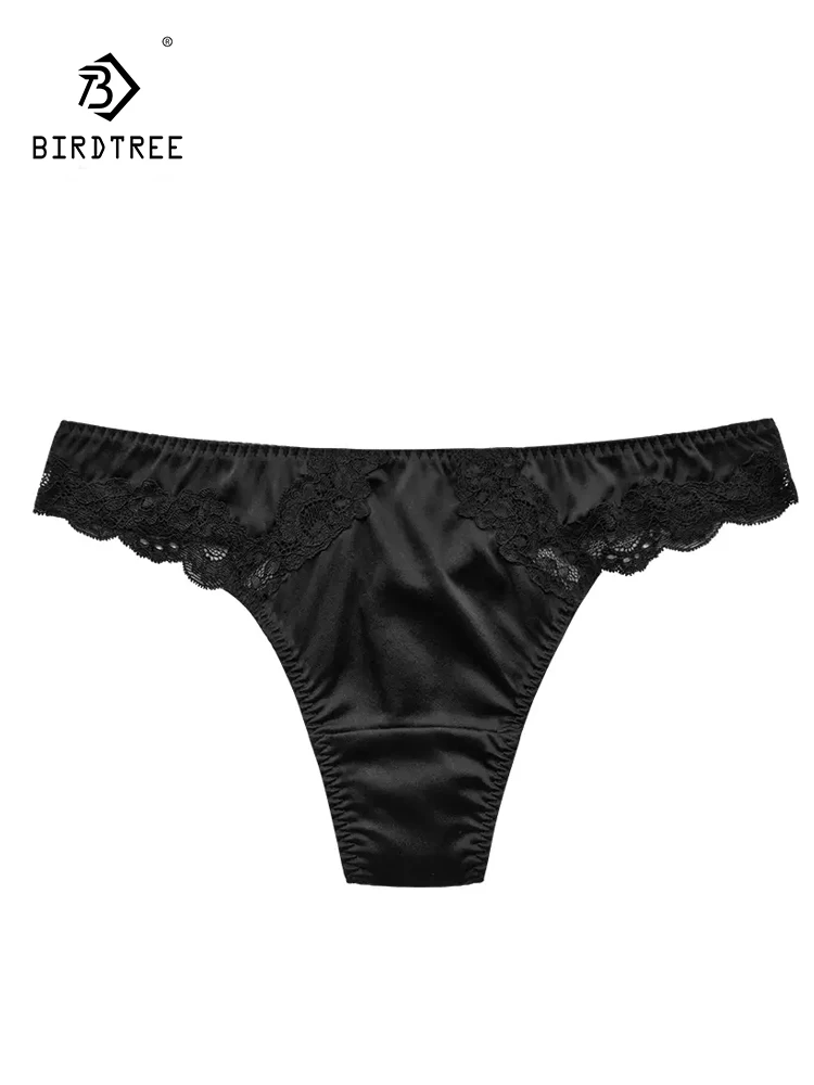 

BirdTree 93%Real Silk Sexy Briefs, Women Lace Traceless Thong, French Style Erotic Basic G-String, 2024 Spring Summer P41947QC