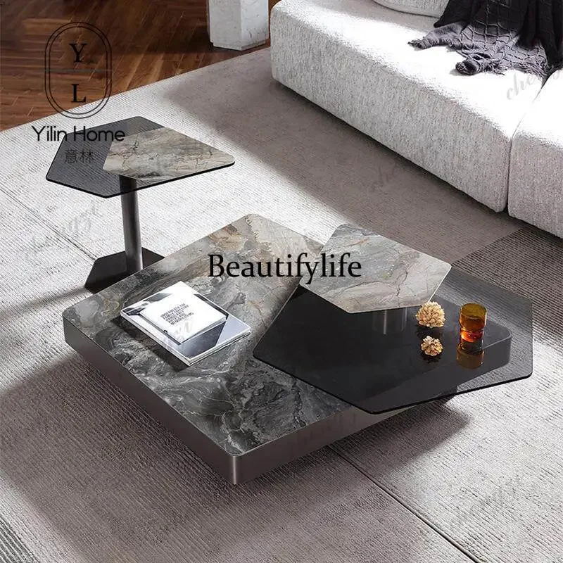Y136 Italian minimalist special-shaped rock slab coffee table, living room, high-end rotating irregular natural marble coffee ta