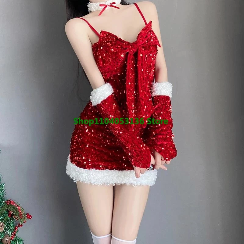 Sexy bodycon feminino natal sexy senhora papai noel cosplay traje lingerie sexy inverno vestido vermelho vestido de festa de ano novo