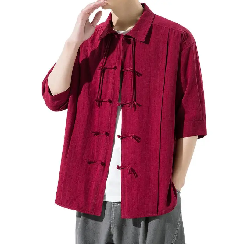 

Summer New Chinese Style Men's plus Size Lapels Retro Half Sleeve Shirt