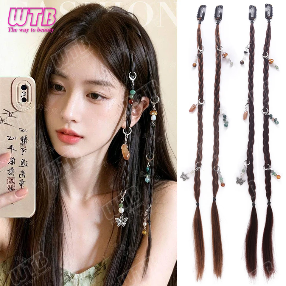 2pcs Synthetic Braided Wig BB Clip Style Fresh and Cute Braided Wig with Small Accessories Suitable for Women's Daily Activities
