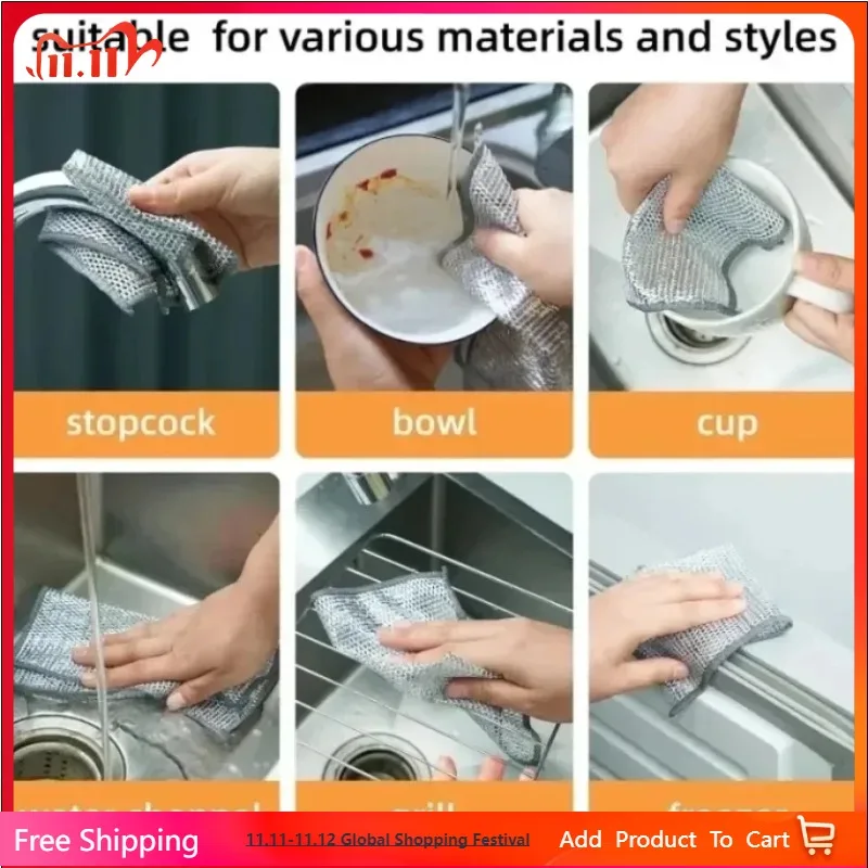 

20pcs Thickened Steel Wire Double-Layer Iron Microfiber Mesh Cleaning Cloth Non-Scratch Kitchen Towel Dishrag Pot Wiper