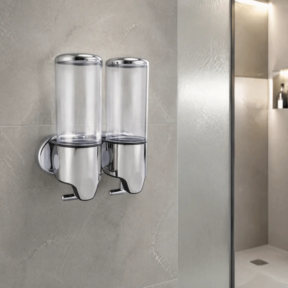 ABS Wall Mount Soap Dispenser 1000ml Capacity White Black Transparent Shampoo Conditioner Dispenser Manual Pressing Head
