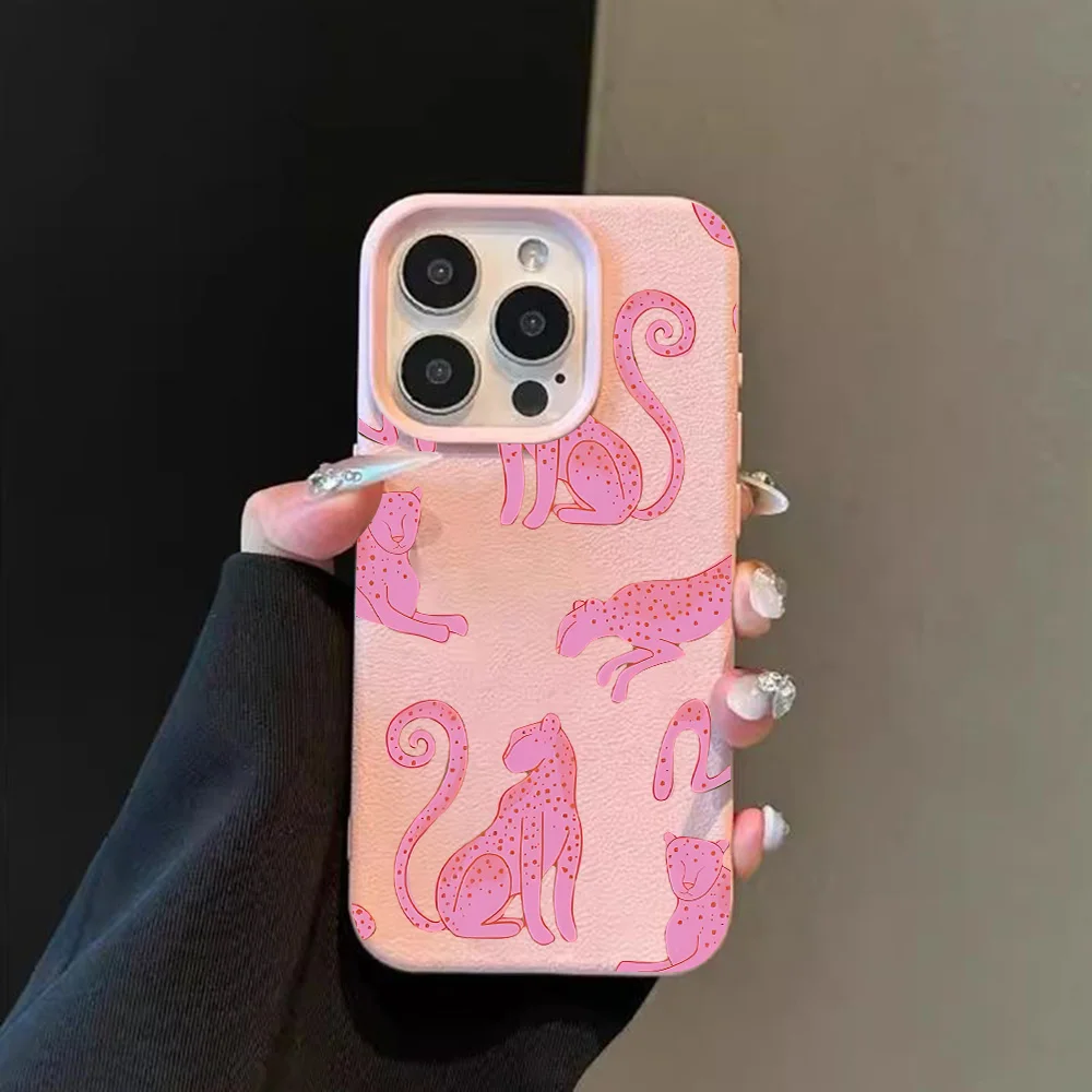 HOT Luxury Pink Leopard Lichee leather pattern Phone Case For Samsung S26 S25 S24 S23 S22 S21 S20 S10 Plus FE Ultra 4G 5G Cover