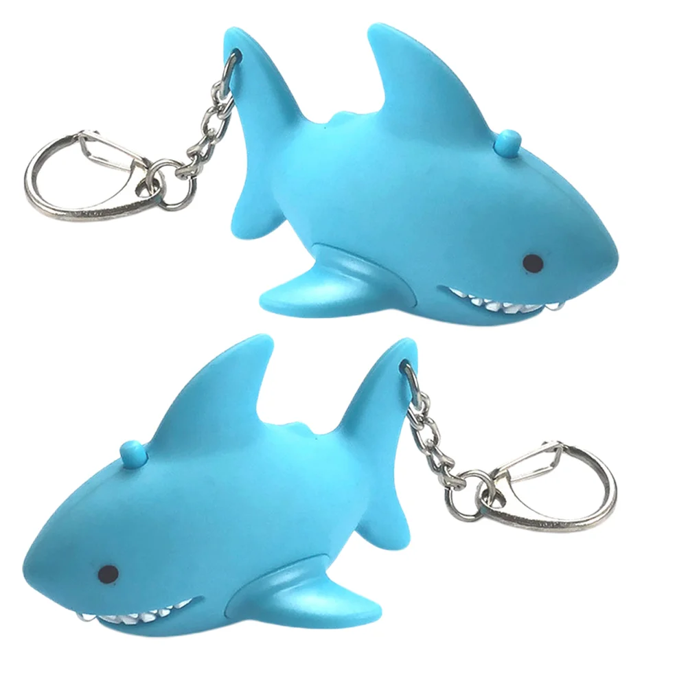 2 Pcs LED Light Sound Keychains Shark Toy Pendant Car Bag Holder Animal Keyring Rings