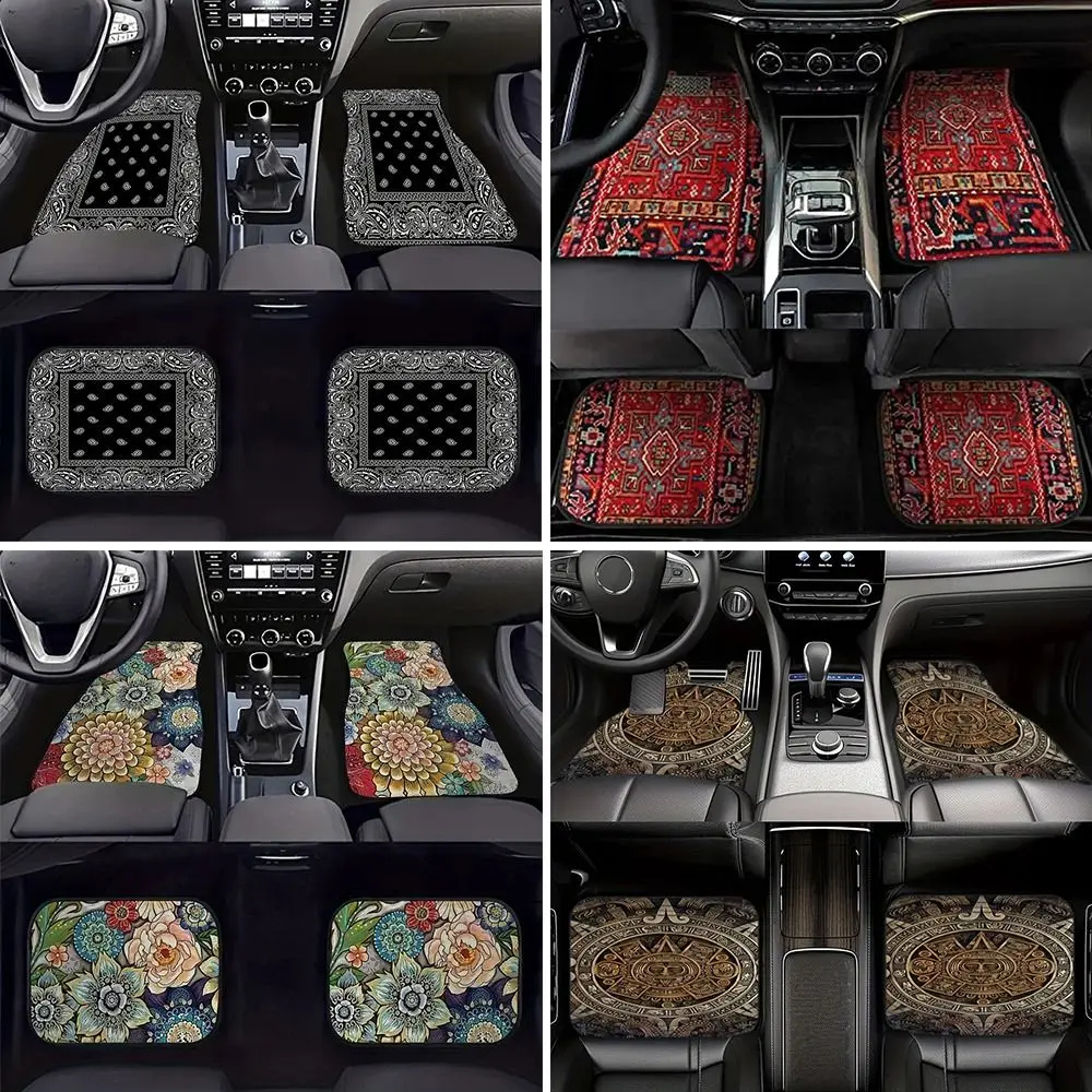 4Pcs Bohemian Car Floor Mats Heavy Duty Anti-slip Persian Carpet Dirty Resistant Car Decoration Car Floor Protector Rugs