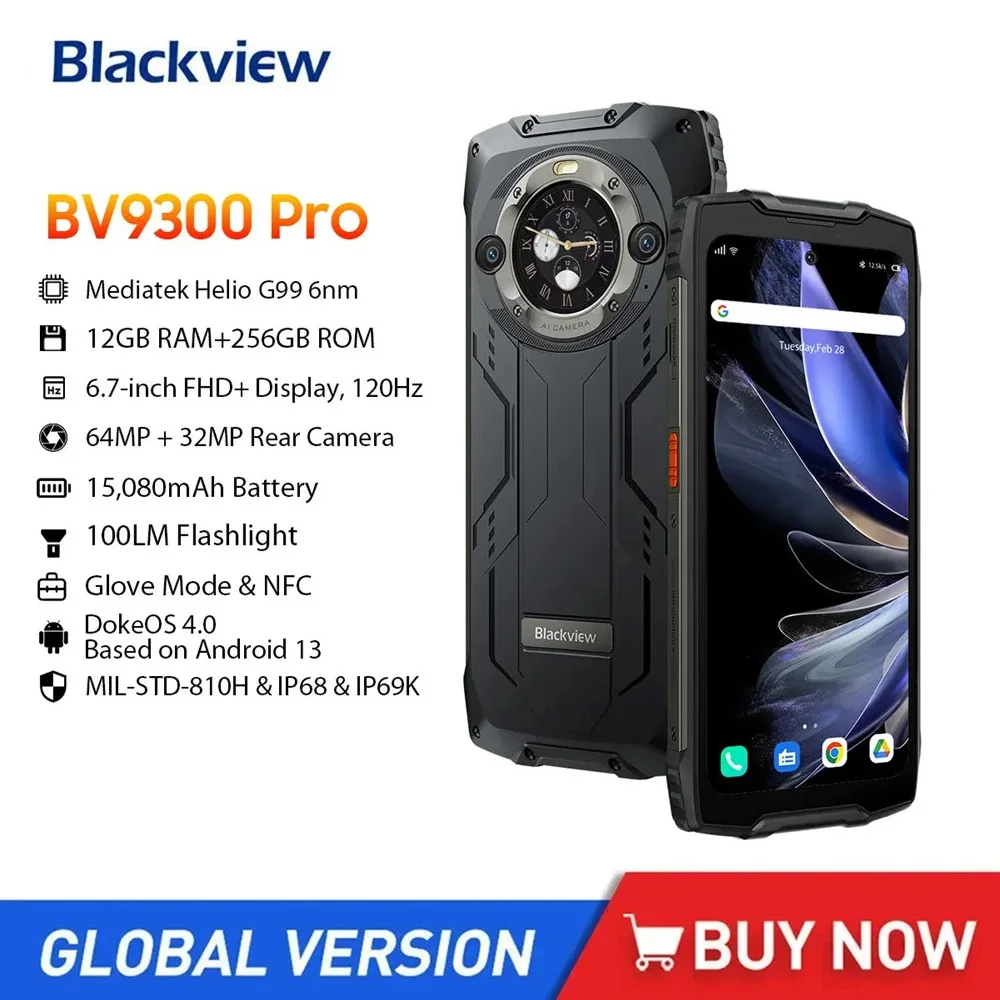 Blackview BV9300 Pro Rugged Smartphone Android 13 Octa Core 12GB+256GB 6.7Inch,64MP Camera 15080mAh 33W Fast Charge Mobile Phone