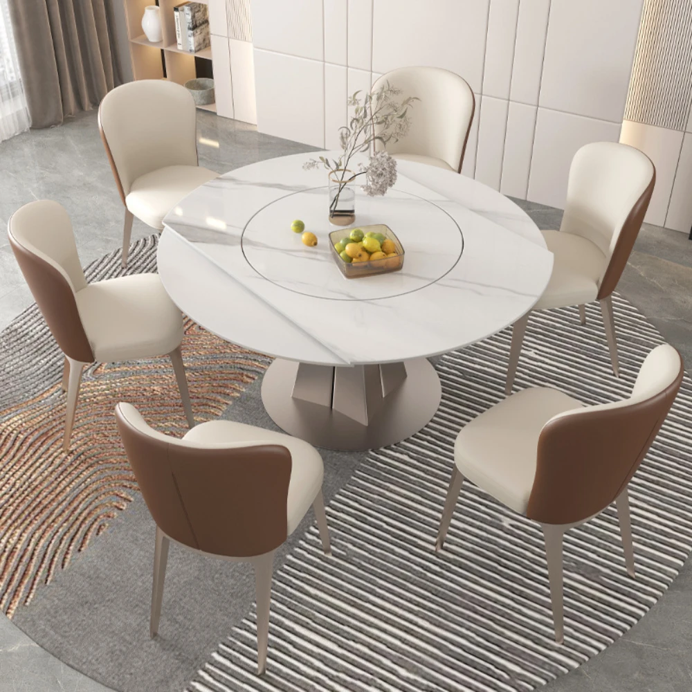 

Italian style retractable rotating dining table and chair combination, modern and simple home dining table with turntable, squar