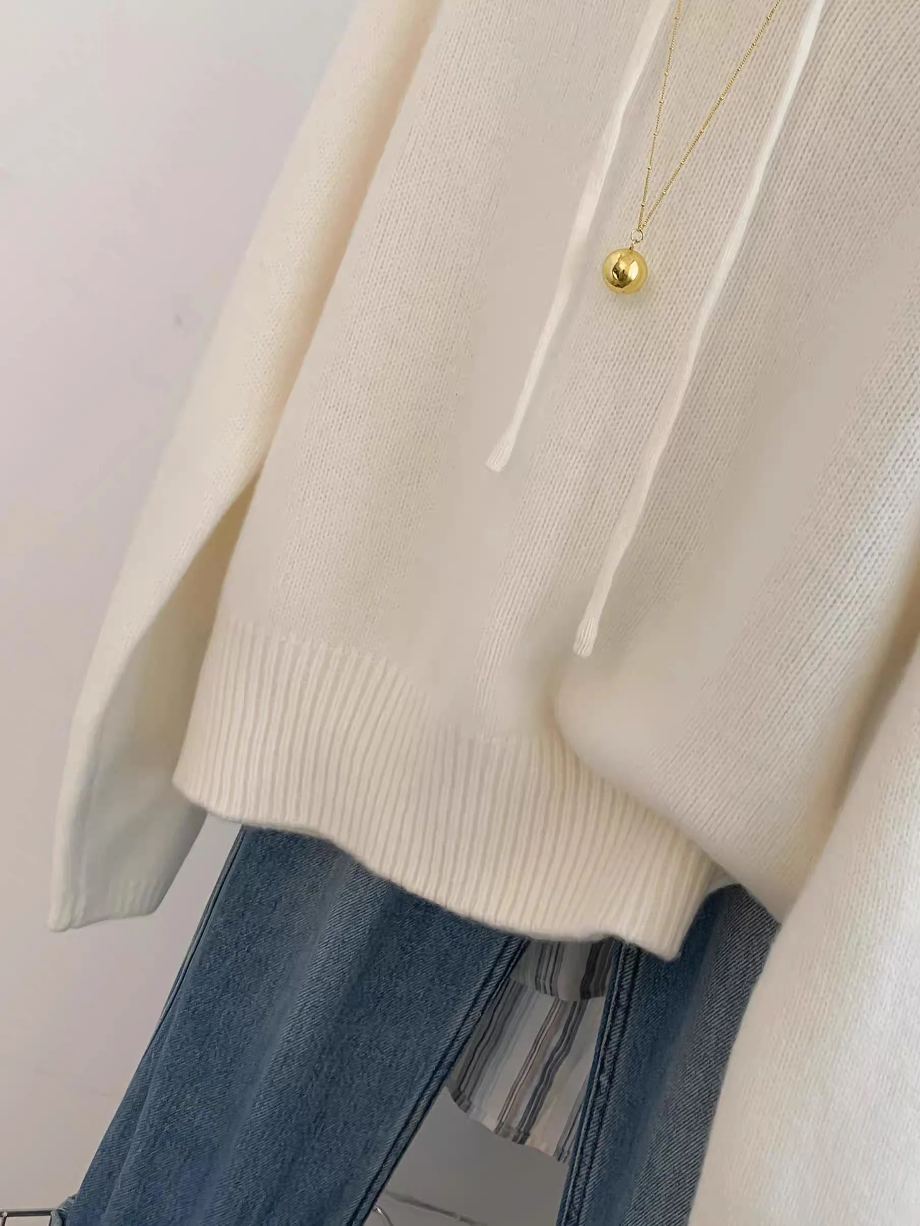 2025 neuer langärmliger Damen-Kapuzenpullover, einfarbig, gestrickt, locker, bequem, Damen-Pullover aus 100 % reiner Wolle