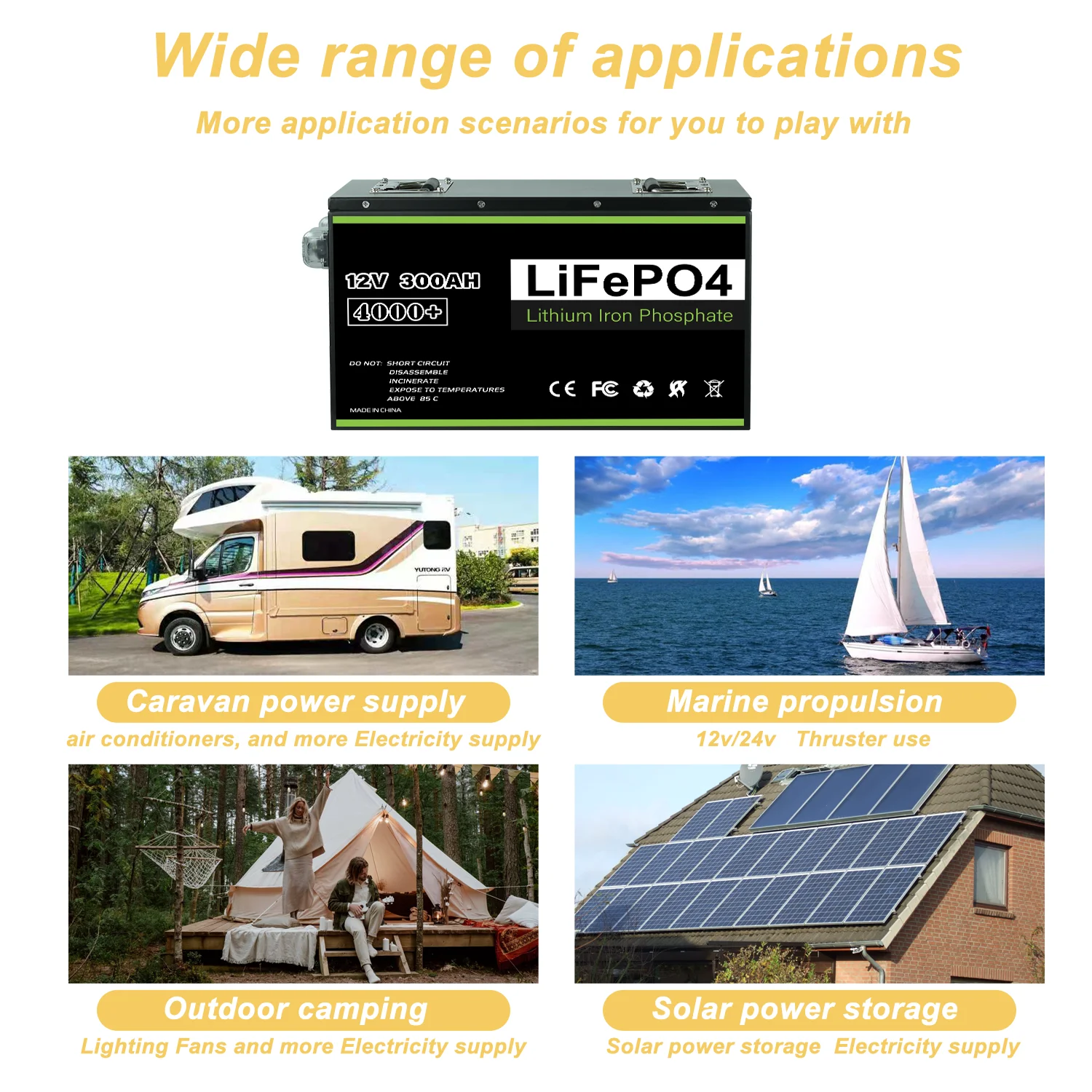 BalanceTime12v 24v 48v 100Ah 200Ah 280Ah 300Ah 400Ah LiFePO4 batería Grado A BMS incorporado para Camping coche Solar sin impuestos y IVA